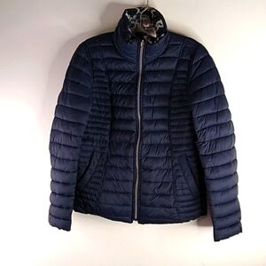 Nautica - Navy/White Reversable Packable Puffer Coat - Size Small